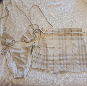 Gold 3 piece burberry bikini set